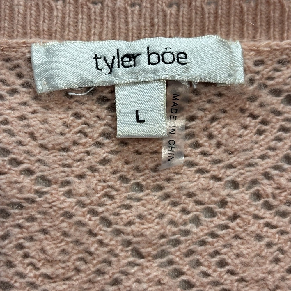 Tyler Boe Women's Large Pointelle Knit Lambs Wool Blend Cardigan Sweater - Picture 5 of 7